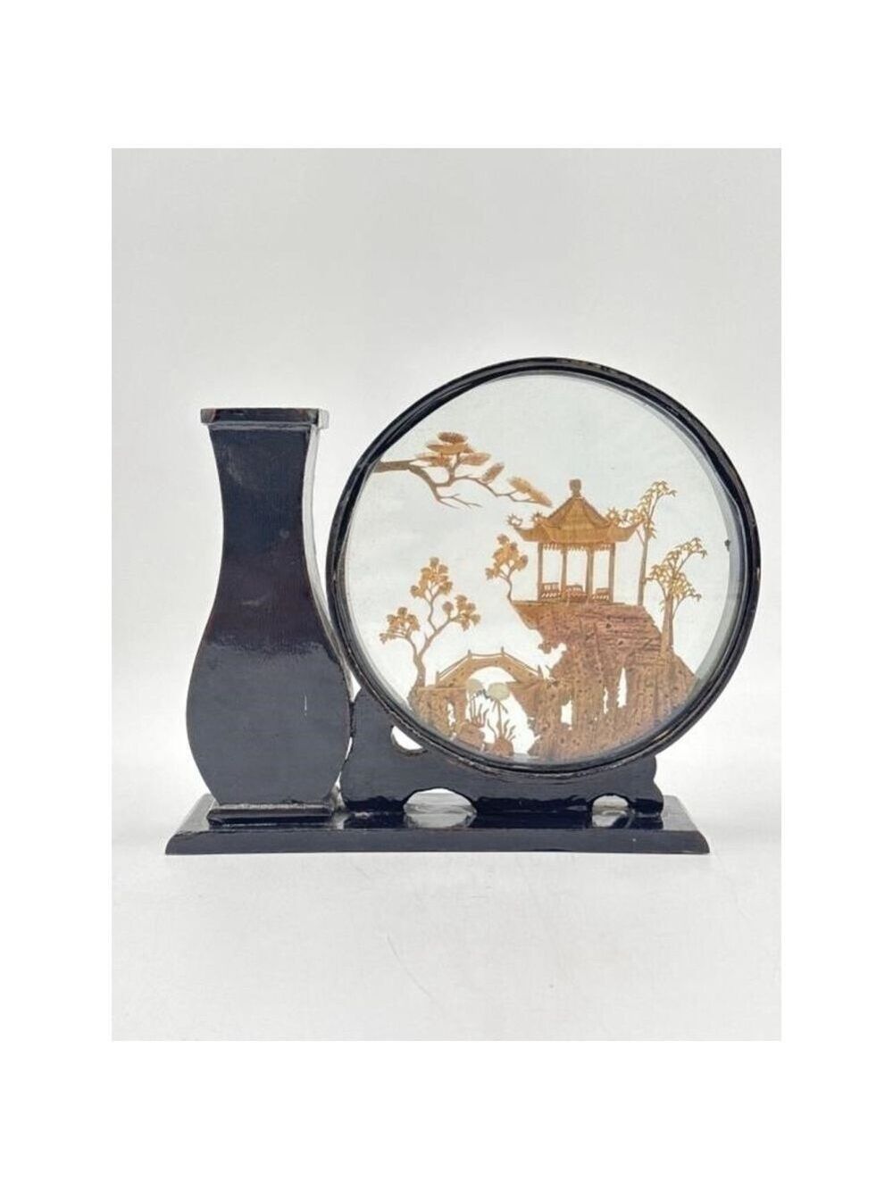 Vintage Chinese Lacquer Cork Diorama with Vase